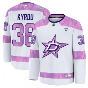 Adult Premium Dallas Stars Christian Kyrou White 2024 Hockey Fights Cancer Practice Official Fanatics Jersey