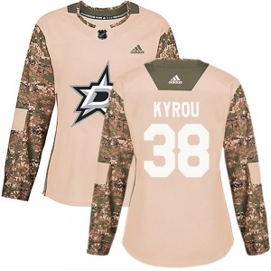 Women's Authentic Dallas Stars Christian Kyrou Camo Veterans Day Practice Official Adidas Jersey