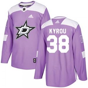 Adult Authentic Dallas Stars Christian Kyrou Purple Fights Cancer Practice Official Adidas Jersey